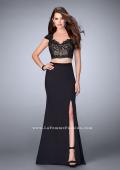 Picture of: Two Piece Prom Dress with Lace Top and Cap Sleeves in Black, Style: 24553, Detail Picture 1