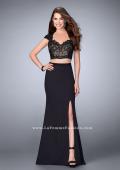 Picture of: Two Piece Prom Dress with Lace Top and Cap Sleeves in Black, Style: 24553, Detail Picture 2
