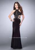 Picture of: High Neck Jersey Dress with Beaded Top and Cut Outs in Black, Style: 24554, Detail Picture 1