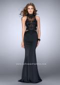 Picture of: High Neck Dress with Sheer Beaded Top and Belt in Black, Style: 24558, Detail Picture 1