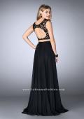 Picture of: Two Piece Chiffon Dress with Lace Top and Beaded Belt in Black, Style: 24564, Back Picture