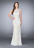Picture of: Flare Lace Prom Dress with High Neck and Low Back in White, Style: 24565, Detail Picture 1