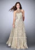 Picture of: Sequin A-line Gown with High Neck and Key Hole Back in Gold, Style: 24584, Main Picture