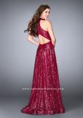 Picture of: Sequin A-line Gown with High Neck and Key Hole Back in Pink, Style: 24584, Back Picture