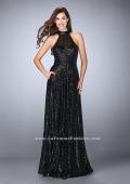 Picture of: Sequin A-line Gown with High Neck and Key Hole Back in Black, Style: 24584, Detail Picture 2