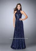 Picture of: Sequin A-line Gown with High Neck and Key Hole Back in Blue, Style: 24584, Detail Picture 3