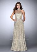 Picture of: Sequin A-line Gown with High Neck and Key Hole Back in Gold, Style: 24584, Detail Picture 4