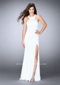 Picture of: Jersey High Neck Dress with Geometric Back Cut Outs in White, Style: 24585, Back Picture
