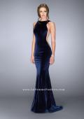 Picture of: High Neck Velvet Gown with Sheer Sides and Open Back in Blue, Style: 24605, Main Picture