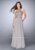 Picture of: Chiffon Gown with Beaded High Neck and Side Cut Outs in Silver, Style: 24649, Main Picture