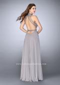 Picture of: Chiffon Gown with Beaded High Neck and Side Cut Outs in Silver, Style: 24649, Back Picture