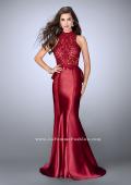 Picture of: High Neck Sheer Lace Dress with Ruffle Back Skirt in Red, Style: 24651, Detail Picture 1