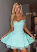 Picture of: Embellished Lace Trim Fit-and-Flare Mini Dress in Aqua, Style 34144, Main Picture