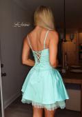 Picture of: Embellished Lace Trim Fit-and-Flare Mini Dress in Aqua, Style 34144, Back Picture