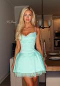Picture of: Embellished Lace Trim Fit-and-Flare Mini Dress in Aqua, Style 34144, Detail Picture 1
