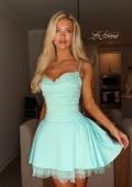 Picture of: Embellished Lace Trim Fit-and-Flare Mini Dress in Aqua, Style 34144, Detail Picture 2