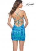 Picture of: Bright Neon Sequin Print Homecoming Dress in Aqua, Style: 31873, Detail Picture 7