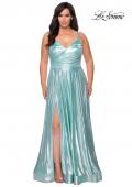 Picture of: Metallic Grecian Long Plus Size Prom Dress in Aqua, Style: 28989, Detail Picture 1
