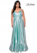 Picture of: Metallic Grecian Long Plus Size Prom Dress in Aqua, Style: 28989, Detail Picture 3