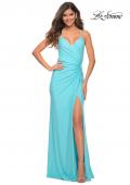 Picture of: Jersey Long Dress with Ruched Design on Front Waist in Aqua, Main Picture