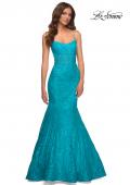 Picture of: Bright Mermaid Lace Gown with Sheer Bodice and Open Back in Blue, Style: 30612, Main Picture