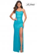 Picture of: Neon Simple Sequin Dress with Open Low Back in Aqua, Main Picture