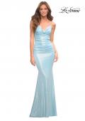 Picture of: Metallic Jersey Long Dress with Draped Neckline and Train in Blue, Style: 30633, Main Picture