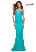 Picture of: Simple Jersey Gown with Flattering Ruching in Aqua, Main Picture