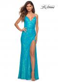 Picture of: Vibrant Wrap Style Sequin Dress with Slit in Aqua, Detail Picture 8