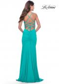 Picture of: Long Jersey Versatile Dress with Ruched Zipper in Aqua, Style: 31331, Detail Picture 8