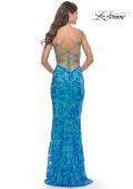 Picture of: Print Sequin Gown with Square Neckline in Aqua, Style: 31521, Detail Picture 8