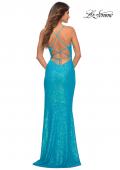 Picture of: Vibrant Wrap Style Sequin Dress with Slit in Aqua, Detail Picture 9