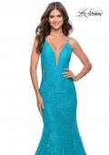 Picture of: Long Mermaid Lace Dress with Back Rhinestone Detail in Aqua, Style: 31512, Detail Picture 9