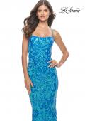 Picture of: Print Sequin Gown with Square Neckline in Aqua, Style: 31521, Detail Picture 9