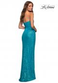 Picture of: Strapless Sequin Gown with Draped Slit in Blue, Style: 30497, Detail Picture 10