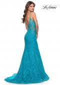 Picture of: Long Mermaid Lace Dress with Back Rhinestone Detail in Aqua, Style: 31512, Detail Picture 10