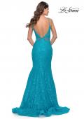 Picture of: Long Mermaid Lace Dress with Back Rhinestone Detail in Aqua, Style: 31512, Detail Picture 11