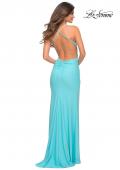 Picture of: Jersey Long Dress with Ruched Design on Front Waist in Aqua, Back Picture
