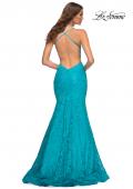 Picture of: Bright Mermaid Lace Gown with Sheer Bodice and Open Back in Blue, Style: 30612, Back Picture