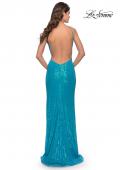 Picture of: High Neck Long Sequin Gown with Open Back in Aqua, Style: 30635, Back Picture
