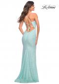 Picture of: Soft Unique Sequin Dress with Ruching and Open Back in Blue, Style: 30668, Back Picture