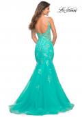 Picture of: Tulle and Lace Mermaid Gown in Aqua in Aqua, Back Picture