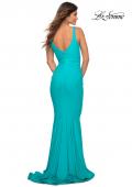 Picture of: Simple Jersey Gown with Flattering Ruching in Aqua, Back Picture