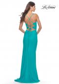 Picture of: Cut Out Soft Jersey Dress with Lace Up Back in Aqua, Style: 31264, Back Picture