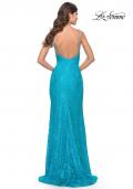 Picture of: Gorgeous Neon Lace Stretch Gown in Aqua, Style: 31513, Back Picture