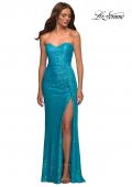 Picture of: Strapless Sequin Gown with Draped Slit in Aqua, Detail Picture 1