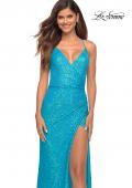 Picture of: Vibrant Wrap Style Sequin Dress with Slit in Aqua, Detail Picture 1