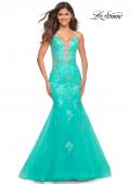 Picture of: Tulle and Lace Mermaid Gown in Aqua in Aqua, Detail Picture 1