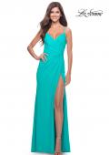 Picture of: Long Jersey Versatile Dress with Ruched Zipper in Aqua, Style: 31331, Detail Picture 1
