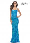 Picture of: Print Sequin Gown with Square Neckline in Aqua, Style: 31521, Detail Picture 1